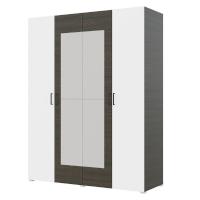 Шкаф 4ств 1800 Бостон с зеркалом 400, цвет Венге/Белый (2 ящика+полки+штанга)