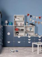 Комплект детской мебели ПИКСИ, цвет Озорной василек, голубой набор стеллажей и шкафов шириной по 60 см для ребенка,с ящиками и полками