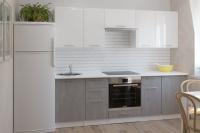 Кухонный гарнитур Терция базис 2400, цвет Белый глянец/Бетон светлый, модульная, со столешницей, прямой, с ящиками, с полками