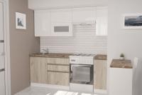 Кухонный гарнитур Антика ультра 2000, Цвет Белый глянец /Дуб браун, ширина 200, с навесными шкафами, с выдвижными ящиками, с тумбой под мойку