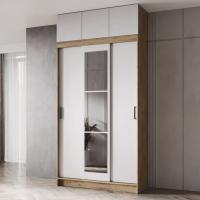 Шкаф-купе Бруно 6 Дуб Вотан/Белый гладкий с антресолью и зеркалом ЛДСП ширина 131 см с полками в спальню и гостиную напольный 2 штанги