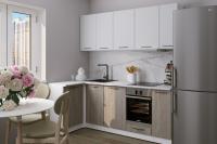 Кухонный гарнитур угловой Парма 1,1х2 м цвет Белый/Шиншила серая/Джарра ширина 310 см с полками с выдвижными ящиками ЛДСП