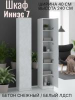 Шкаф 4 с фасадом Иннэс 7 ширина 40 см, Бетон снежный и Белый ЛДСП, шкаф распашной, для одежды, в спальню, в гостиную