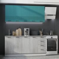 Кухня Лагуна 2000х600 Морская волна / Дуб седой, для кухни, для дома, с полками и выдвижными ящиками