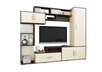 Гостиная Пекин, цвет Венге/Дуб ширина 210 см ЛДСП с шкафом с открытыми и закрытыми полками и тумбой под ТВ