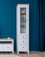 Шкаф с витриной САГА, 50х41х215 см, цвет Белый и Ясень, ширина 50 см дверца со стеклом, с полками, на ножках