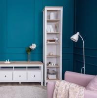 Стеллаж САГА цвет Белый / Ясень, 50х42х215 см, ширина 50 см с полками, на ножках, напольный для спальни или прихожей