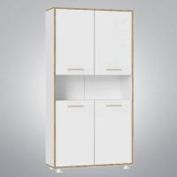 Шкаф 013-С4 МС СВЕН, ширина 80 см, дуб крафт золотой и белый гладкий, с полками двустворчатый, высокий, для спальни или гостиной