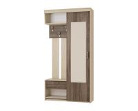 Прихожая МЕЧТА правая имеет шкаф для одежды, встроенное зеркало, вешалку с крючками, полку для головных уборов и тумбу для мелочей цвет Дуб Сонома/Дуб Сакраменто темный ширина 114 см