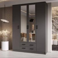 ЛДСП Шкаф КВАДРО (З) Графит, ширина 160 см, с полками и ящиками, со штангой, четырехстворчатый