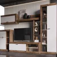 Модульная гостиная "ПРАГА", комплект 1, Дуб Делано / Белый, ширина 285.2 см, стенка с полками, тумба для TV