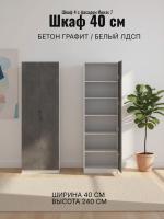 Шкаф 4 с фасадом Иннэс 7 ширина 40 см, Бетон графит и Белый ЛДСП, шкаф распашной, для одежды, в гостиную, в спальню