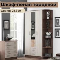 ЛДСП Шкаф-пенал ТОРЦЕВОЙ Ясень Шимо, открытый с полками, ширина 28,5 см