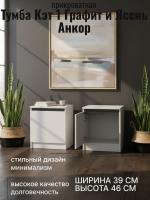 Тумба 1 створка Кэт 1 Графит и Ясень Анкор светлый, ширина 39 см, прикроватная тумбочка, в спальню, в гостиную