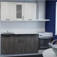 Кухонный гарнитур Сиена медиум 1400мм прямая ширина 140см цвет Дуб грей/Бетон темный/сосна с ящиками, шкаф с витриной