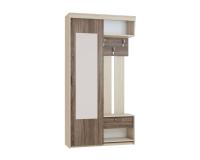 Прихожая МЕЧТА левая имеет вместительный шкаф с зеркалом, секцию с крючками для верхней одежды и полки для обуви цвет Дуб Сонома/Дуб Сакраменто темный ширина 114 см