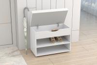 Обувница мягкая 3 Экокожа Белый глянец и Ясень Анкор светлый, ширина 60 см, полка для обуви, в прихожую