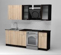 Кухонный гарнитур Сабрина стандарт 1600мм прямая ширина 160см цвет Дуб сонома/венге с выдвижными ящиками, шкафы с витринами
