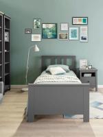 Спальный гарнитур САГА с односпальной кроватью 90 на 200, цвет Серый, с тумбой и стеллажом для дома в спальню