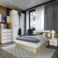 Спальня Ким 1400х2000 Белый глянец холодный/Сонома