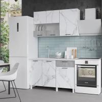 Кухня Trend 1300, цвет Белый / Мрамор арктик-Бетон грей МДФ, ширина 130 см, для дома, с полками и выдвижными ящиками