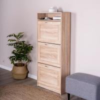 Обувница СИРИУС с 3 откидным ящиком, 60 х 25 х 143 см, ЛДСП, Сонома, ширина 60 см, тумба для обуви с полками в прихожую или коридор