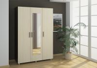 Шкаф распашной Шк-301, Венге/дуб девонширский, ширина 140 см, высота 205 см, трехстворчатый с зеркалом, подходит для спальни или зала