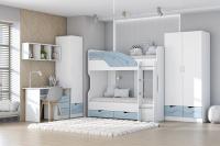 Молодёжная Бриз МДФ набор 6 Антарктида и Белый ЛДСП, ширина 330 см, комплект мебели, в детскую, в подростковую, в спальню