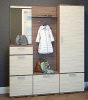 Прихожая комплект "Ника" Ясень шимо тёмный / Ясень шимо светлый Набор, с обувницей, со шкафом, с зеркалом, в коридор / ширина 150 см