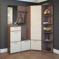 Прихожая угловая комплект "Ника" Ясень шимо тёмный / Ясень шимо светлый Набор, с обувницей, со шкафом, с зеркалом, в коридор / ширина 270 см