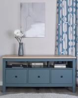 Тумба САГА, 3 ящика, 131х42х63 см, Темно-бирюзовая и Ясень, ширина 131 см на ножках, напольная с полкой и ящиками