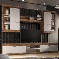 Модульная гостиная "ПРАГА", комплект 2, Дуб Делано / Белый, ширина 252 см, стенка в гостиную, тумба для TV