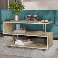 Журнальный столик ЖС-02 цвет Дуб Крафт Серый ширина 90см на колесиках, фигурный