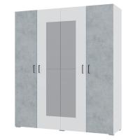 Шкаф 4ств 1800 Бостон с зеркалом 400, цвет Белый/Бетон (4ящика+полки+штанга)