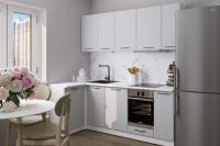 Кухонный гарнитур прямой Шелли прайм 110х200см цвет Белый/Шиншила серая ширина 110х200 см ЛДСП с тумбой под мойку со столешницей с полками с выдвижными ящиками