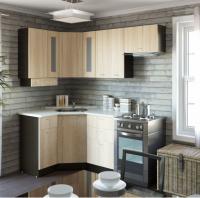 Кухонный гарнитур Симона литл 1300*2000мм угловая ширина 130*200см цвет Дуб сонома/Берилл бежевый/венге с выдвижными ящиками, дверками с витринами, врезной мойкой