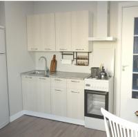 Кухонный гарнитур Лариса стандарт 2 ширина 160 см цвет латте/белый/кантри прямая с выдвижными ящиками