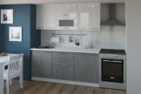 Кухонный гарнитур Терция макси 21800, цвет Белый глянец/ Бетон светлый, модульная, со столешницей, прямой, с ящиками, с полками