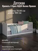 Кровать 4 Бриз МДФ Волна Правая Ирис и Белый ЛДСП, ширина 190 см, односпальная, в детскую, в подростковую, в спальню