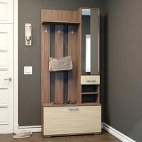 Прихожая узкая комплект "НИКА" Ясень шимо светлый / Ясень шимо темный Набор, с обувницей, с зеркалом, в коридор / ширина 91 см