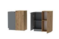 Комод Квадро К-2 Графит и Дуб Крафт золотой, ширина 80 см, с полками, в гостиную, в спальню