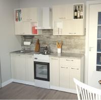 Кухонный гарнитур Лариса макси 5 ширина 180см цвет латте/белый/кантри прямая с открытыми полками,выдвижными ящиками