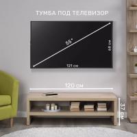 Тумба ТВ Энкель, 1 полка, 120х37x38 см, дуб беленый, ширина 120 см, напольная на ножках для тв-зоны, под телевизор в гостиную или спальню