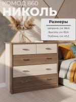 Комод 860 НИКОЛЬ с большими выдвижными ящиками цвет Ясень шимо светлый/Ясень шимо темный ширина 86,6 см