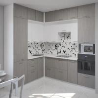 Кухонный гарнитур Терция гранд прайм 4800, цвет Белый глянец/Бетон светлый, модульная, со столешницей, угловой, с полками, с ящиками