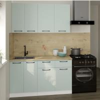 Кухонный гарнитур Лиора медиум 1400мм прямая ширина 140см цвет сумерки/белый/ дуб бунратти с ящиками, врезной мойкой