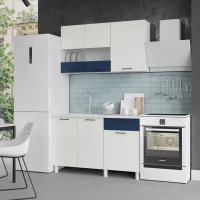 Кухня Trend 1300, цвет Белый / Холст сапфир-Холст молоко МДФ, ширина 130 см, для дома, с полками и выдвижными ящиками
