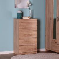 Комод КАСТОР, 5 ящиков, 65х40х112 см, цвет Сонома, ширина 65 см на шариковых направляющих в спальню или прихожую