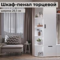 ЛДСП Шкаф-пенал ТОРЦЕВОЙ Белый гладкий открытый с полками, ширина 28,5 см