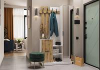 Прихожая Амата Белый/Дуб Вотан ширина 109.8 см ЛДСП с зеркалом, вешалкой, полками и ящиками